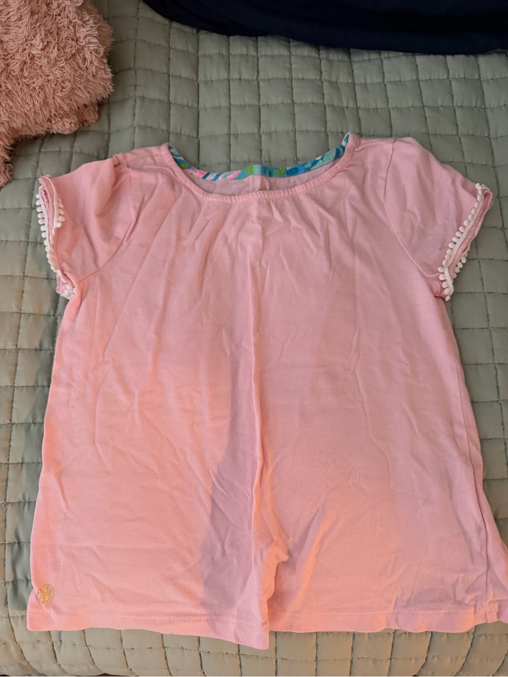 Lilly Pulitzer Light Pink Short Sleeve Girls Top with Pom Trim
